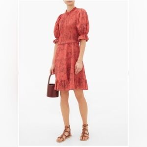 Sea New York  Smocked Floral Print Dress. Faded florals of crimson Red 4